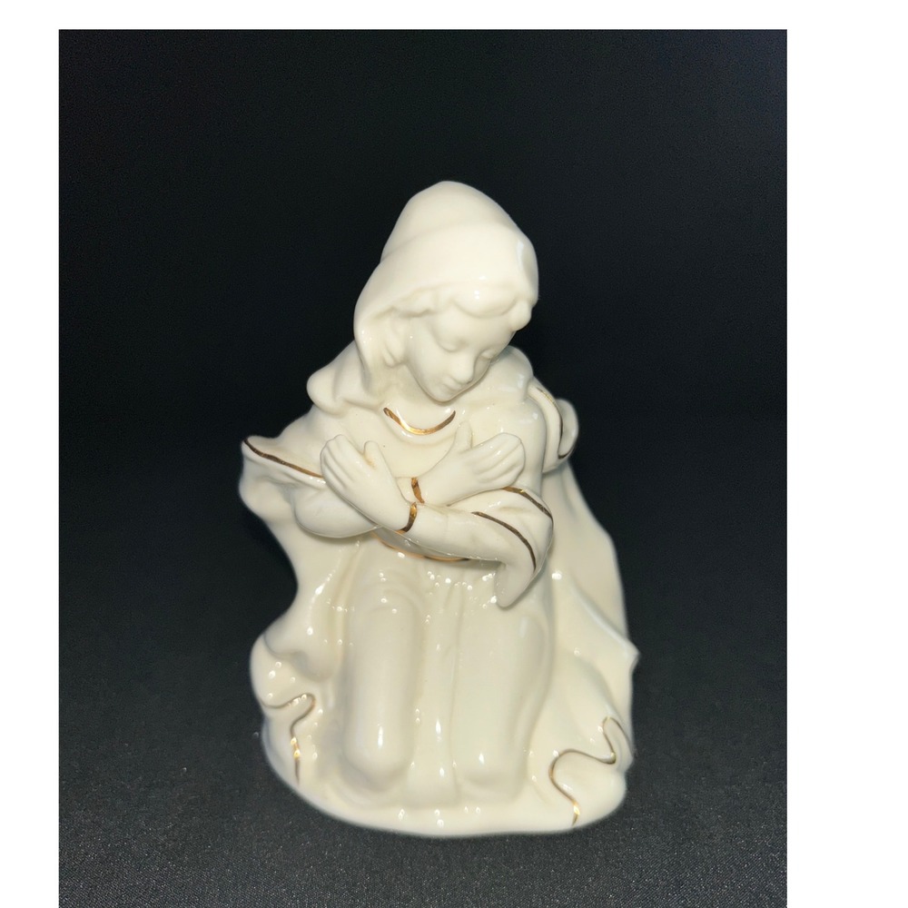 Vintage‎ Ceramic Nativity Figure Mary   Gold Trim Praying Kneeling Holiday Lane